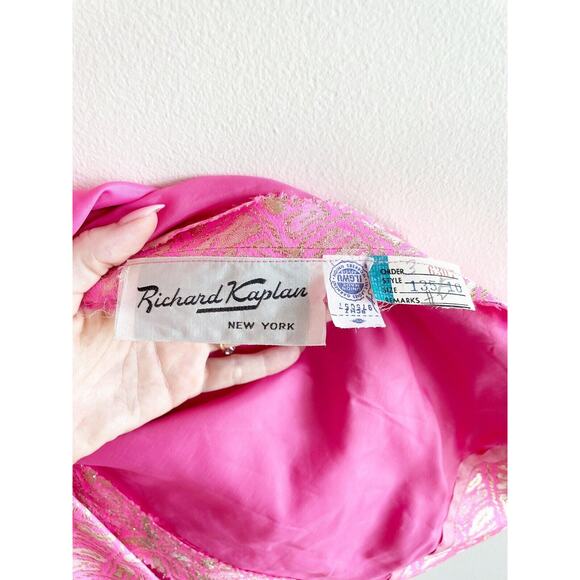 Richard Kaplan 1960s Pink Gold Metallic Thread Belted Vintage Shift Dress Sz 10 - Picture 16 of 16